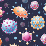 Seamless pattern with common viruses. Microbiology, models of pathogens.
