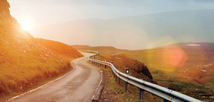 long and winding road country sunset