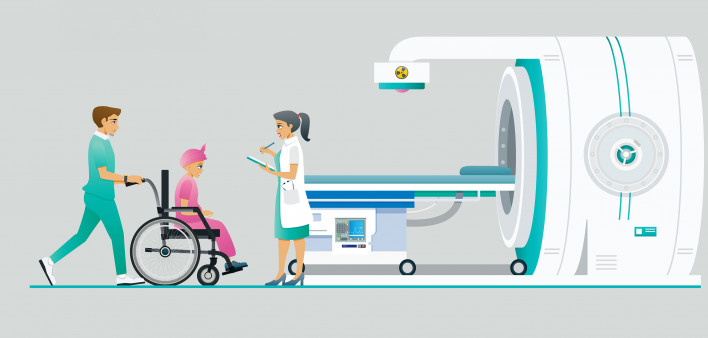 Nursing assistants are taking cancer patients for radiotherapy.