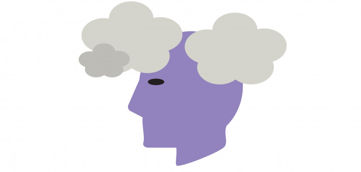 illustation head with grey clouds depression
