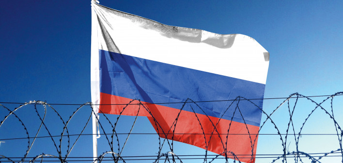 Ukraine Flag and barbed wire