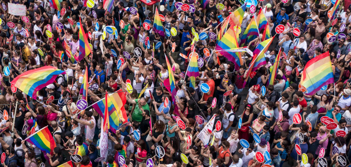 People in Taksim Square for Istanbul LGBT pride parade.