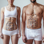 microbiome woman man intestines drawn on stomachs
