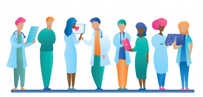 doctors and nurses consulting with patients illustration