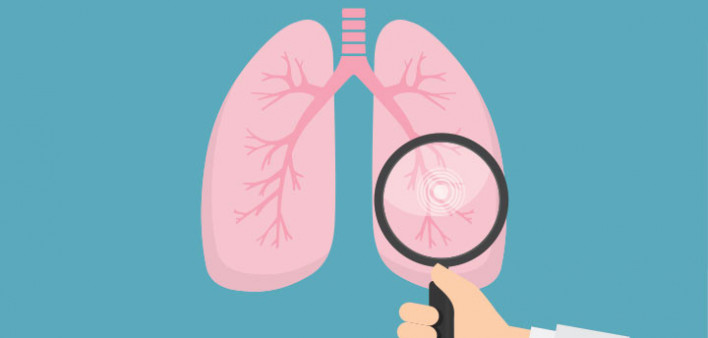 illustration magnifying glass examining lungs