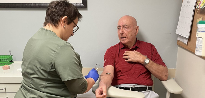 Sportscaster Dick Vitale gets bloodwork done July 18, 2023, before starting radiation