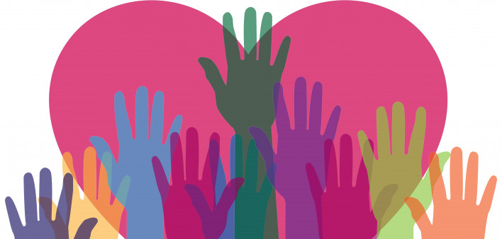 illustration hands and heart. colorful