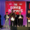 Denver HIV advocates and activists, including Calvin Lavan Gibson (holding the mic)