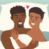 illustration of two men in bed with a heart