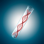 DNA in a test tube against a blue background
