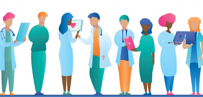 doctors and nurses consulting with patients illustration