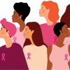 illustration of woman wearing pink ribbons breast cancer awareness
