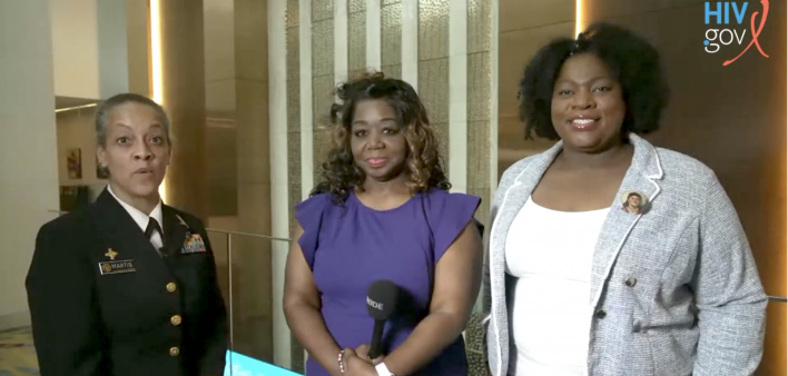 PACHA and HIV.gov From left: Captain Jyl Martin and PACHA members Marlene McNeese and Tori Cooper discuss a USCHA 2023 listening session.