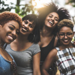Black women Teenager Girls smiling having fun outdoors