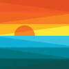 graphic illustration sunset sunrise over water