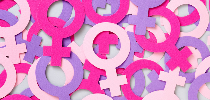 purple, magenta and pink female sign
