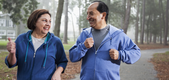 Latino couple jogging