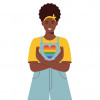illustration black girl holding a rainbow heart LGBT+ gay