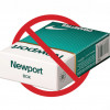 box of Newport cigarettes with a NOT circle slash symbol
