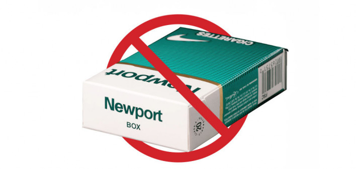 box of Newport cigarettes with a NOT circle slash symbol