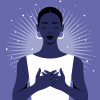 illustration black woman meditation rays behind figure