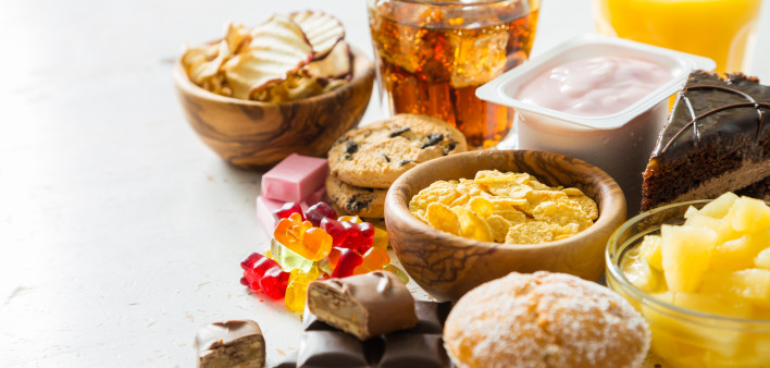 Selection of food high in sugar