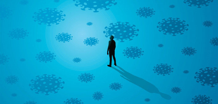 illustration man surrounded by covid
