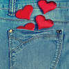 Jean pocket with hearts coming out