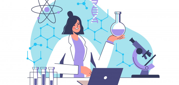 woman scientist Adult, Analyzing, Atom, Backgrounds, Biology