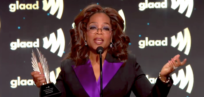 Oprah Winfrey accepts the Vanguard Award at the GLAAD Media Awards March 14, 2024, in Los Angeles.