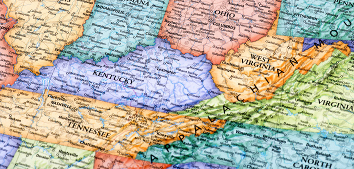 Map of Ohio, Indiana, West Virginia, Kentucky and Illinois