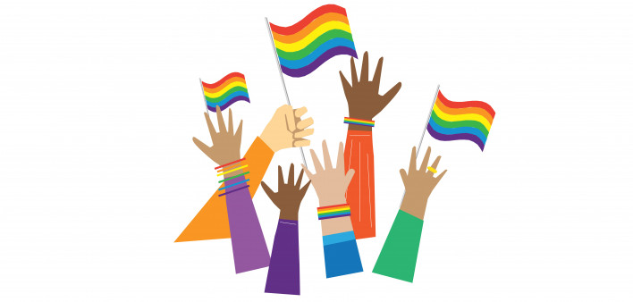 illustration LGBT+ flags and hands