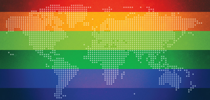 rainbow flag colors world map illustration