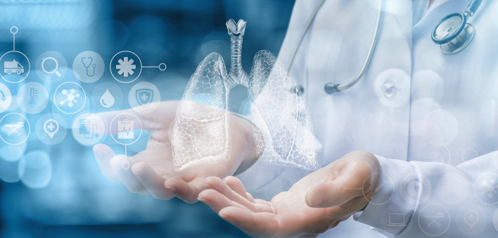 illustration doctor hands lungs science research icons