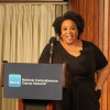 Tamkia Felder of Cervivor Inc. speaks at an NCCN summit about sexual and reproductive health for people with cancer