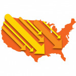 united states map with downward arrows