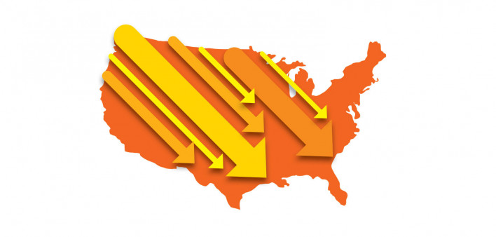 united states map with downward arrows