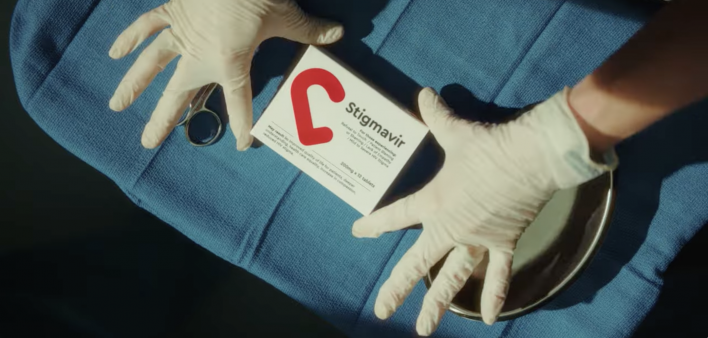 An image from the Stigmavir PSA about a fictitious drug to combat HIV stigma in health care