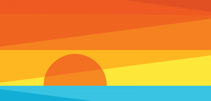graphic illustration sunset sunrise over water