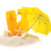 sunscreen, umbrella, sand beach stuff