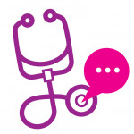 stethoscope and speech bubble graphic