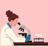 illustration woman scientist looking through microscope