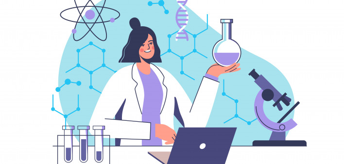 woman scientist Adult, Analyzing, Atom, Backgrounds, Biology
