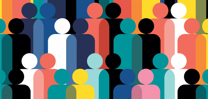 graphic of colored figures crowd