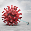 illlustration tiny man pulling giant hiv virus