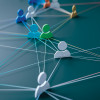 illustration figures attached by strings connections social network