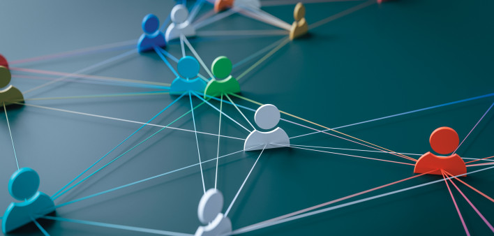 illustration figures attached by strings connections social network