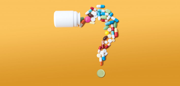 pills bottle question mark