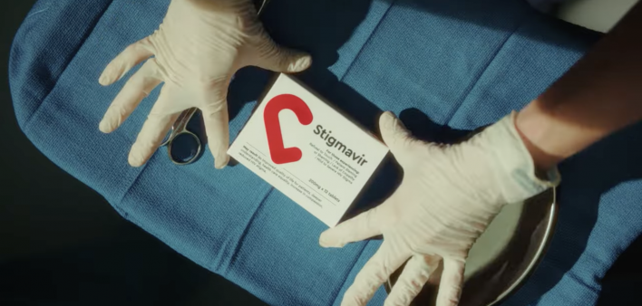 An image from the Stigmavir PSA about a fictitious drug to combat HIV stigma in health care