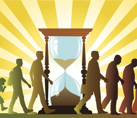 People Growing Old and Hourglass